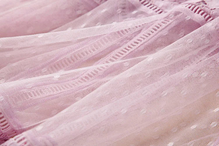 Лето для женщин Сиреневый/белый кружевной Элегантное платье крючком Круглый Воротник see through сетки patchwork выдалбливают линии платье