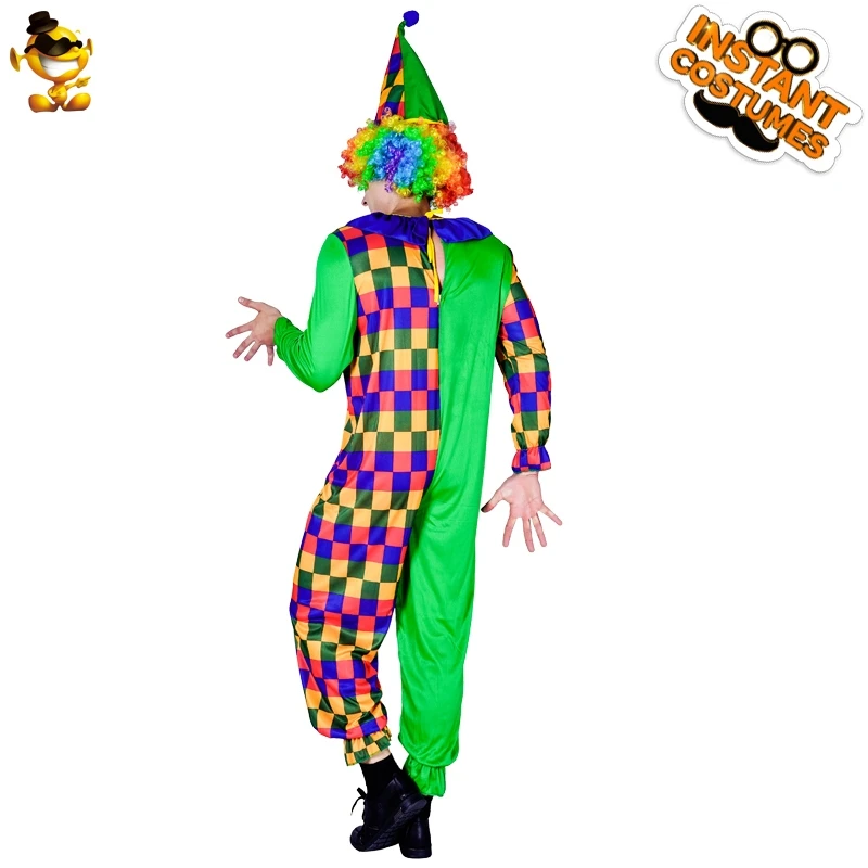 

Carnival Party Men's Green Clown Jumpsuit Performance Funny with Colorful Clown Outfits Costume for Adult Man Clown Outfits