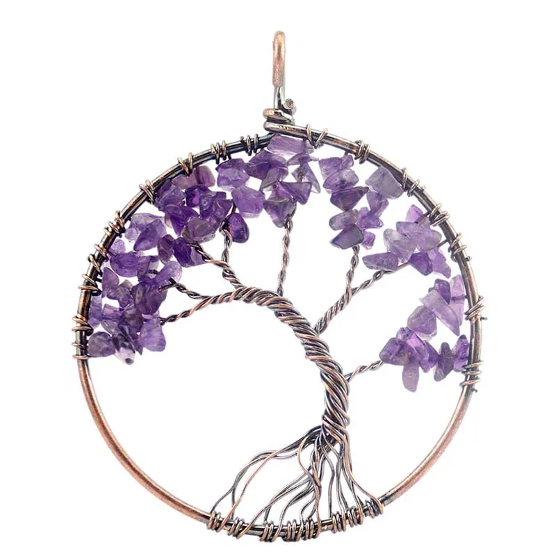 Подвеска Маятник из натурального дерева жизни с натуральным фиолетовым