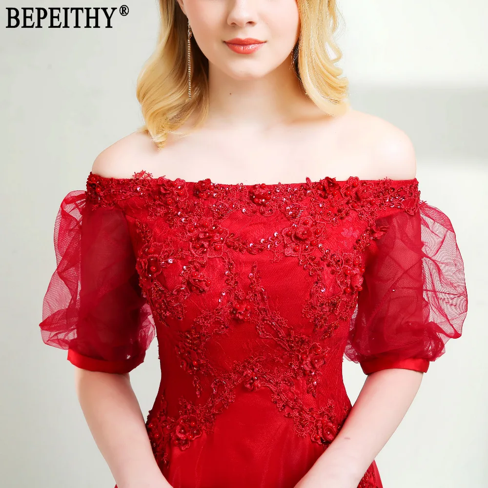 BEPEITHY, vestido de festa, сексуальный дизайн, вырез лодочкой, красное платье для выпускного вечера, половина рукава, Длинные вечерние платья