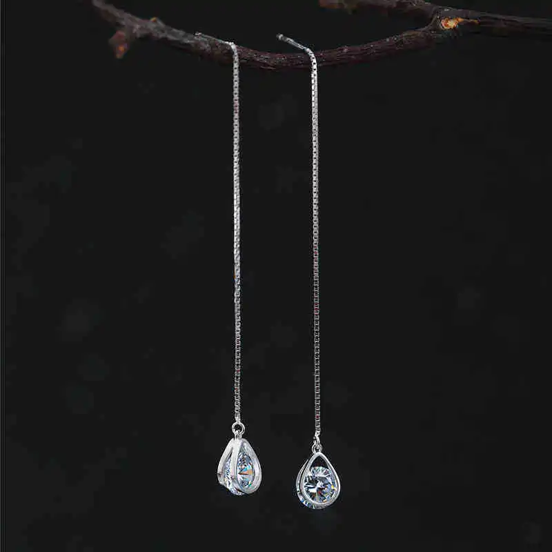 Серьги женские длинные серебряного цвета с цирконом|earings for women girls|earrings womenfashion