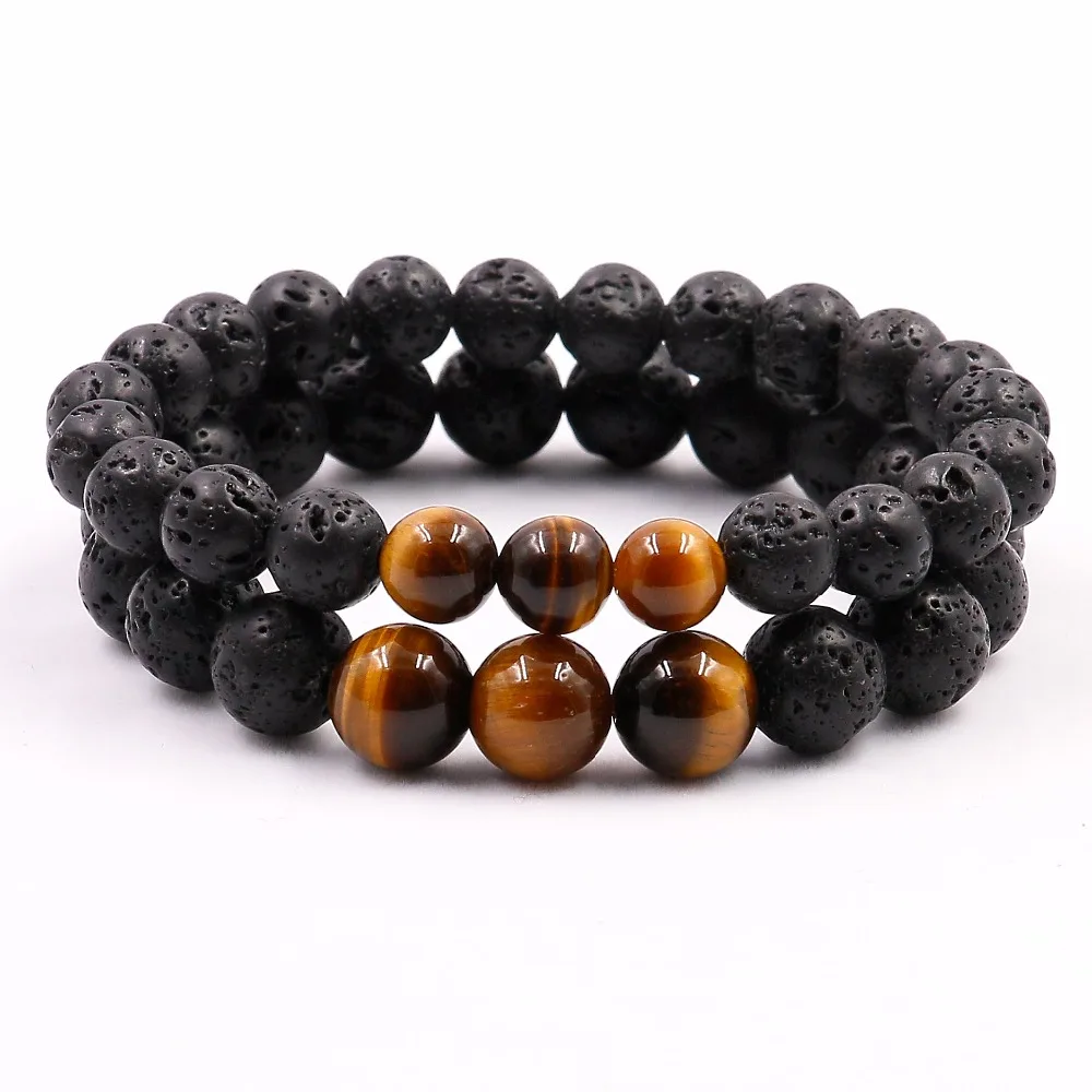 Мужской браслет из натуральных камней тигровый глаз с лавой|natural tiger eye|tiger eyemens beaded