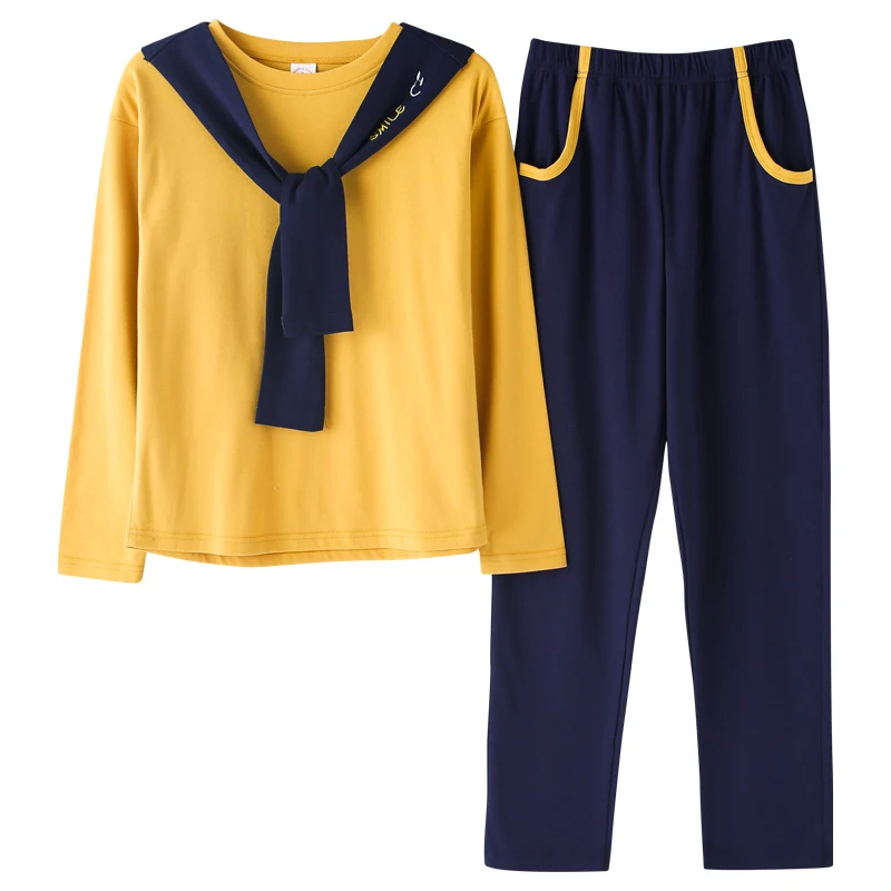 Длинные штаны + топы с длинными рукавами 2 шт./компл. пижамные комплекты хлопковая