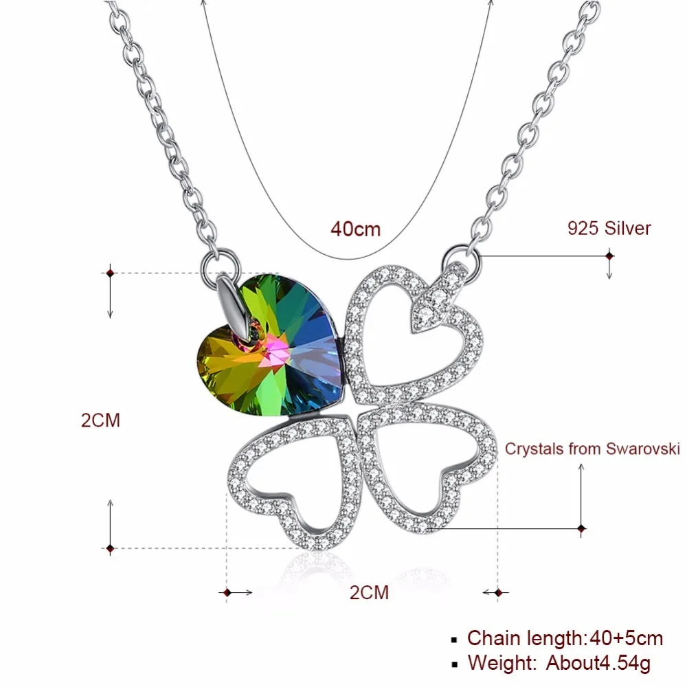 Lekani четыре листа ожерелья в форме клевера кулон сердце кристалл от Swarovski серебро