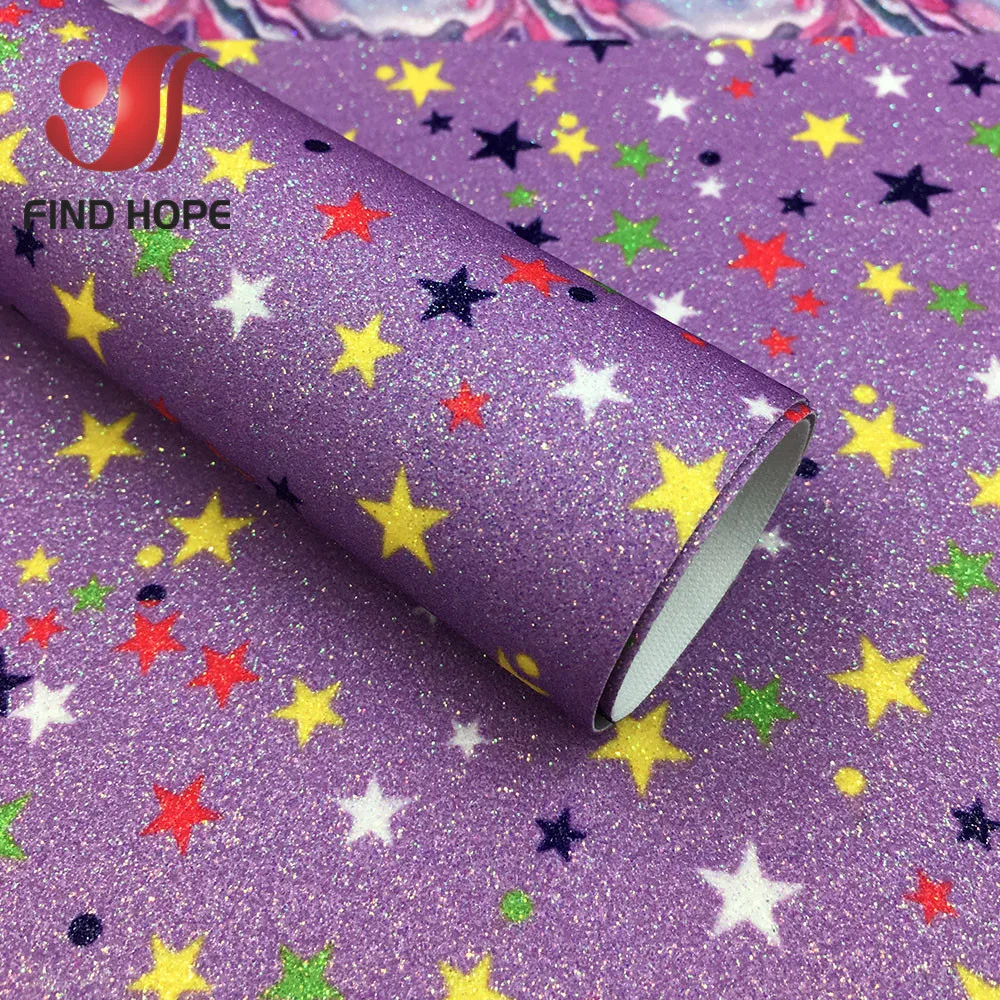 Purple 20cm x 120cm А4 блестящая Радужная звезда тонкий блеск цветочный принт кожа ткань кожзам лук Ремесло DIY материал - Color: Purple 20cm x 120cm