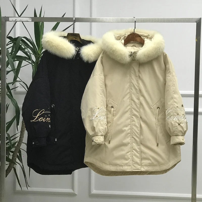 Новинка 2019 женская зимняя куртка с воротником из натурального меха пуховик на