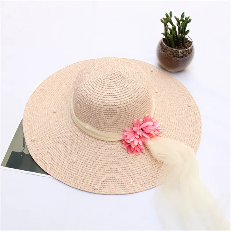 Женская летняя новая Цветочная соломенная шляпа с бусинами Открытый