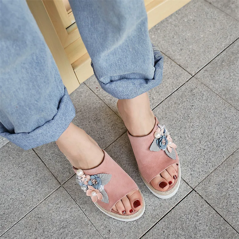 Женские туфли на танкетке FEDONAS летние повседневные из овчины с цветочным принтом