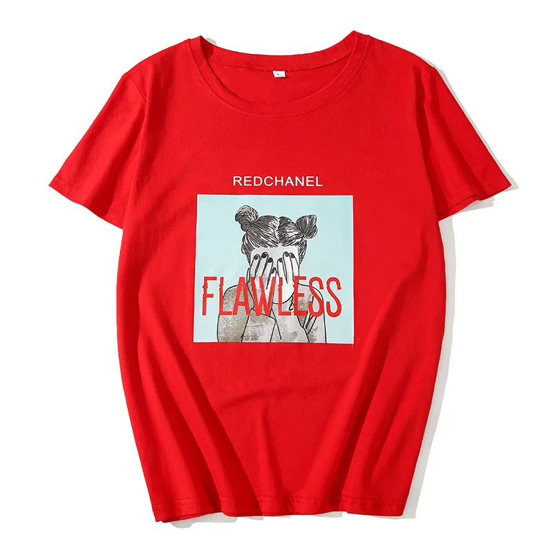 Ulzzang рубашки 100% хлопковая футболка с надписью Flawless женские летние топы 2019 Harajuku