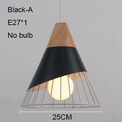 Black-A no bulb Деревянные подвесные светильники современный промышленный светильник Лофт скандинавский подвесной светильник для кухни подвесной светильник дизайн спальни столовой лампы E27 - Цвет корпуса: Black-A no bulb