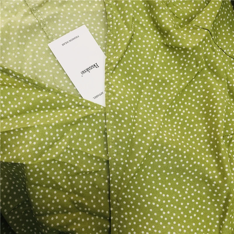 Bazaleas Франция Элегантное летнее платье шикарное с v-образным вырезом темно-синий горошек раскол vestidos wrap винтажное платье-миди дропшиппинг