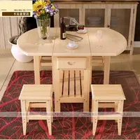 Semi-Circle Foldable Coffee Dining Table With Two Chairs (NO Drawers) Pine Solid Wood Living Room Furniture