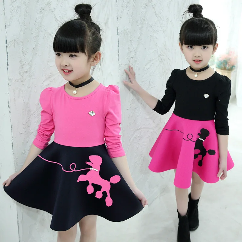 Детское Хлопковое платье с длинным рукавом принтом | Детская одежда и обувь