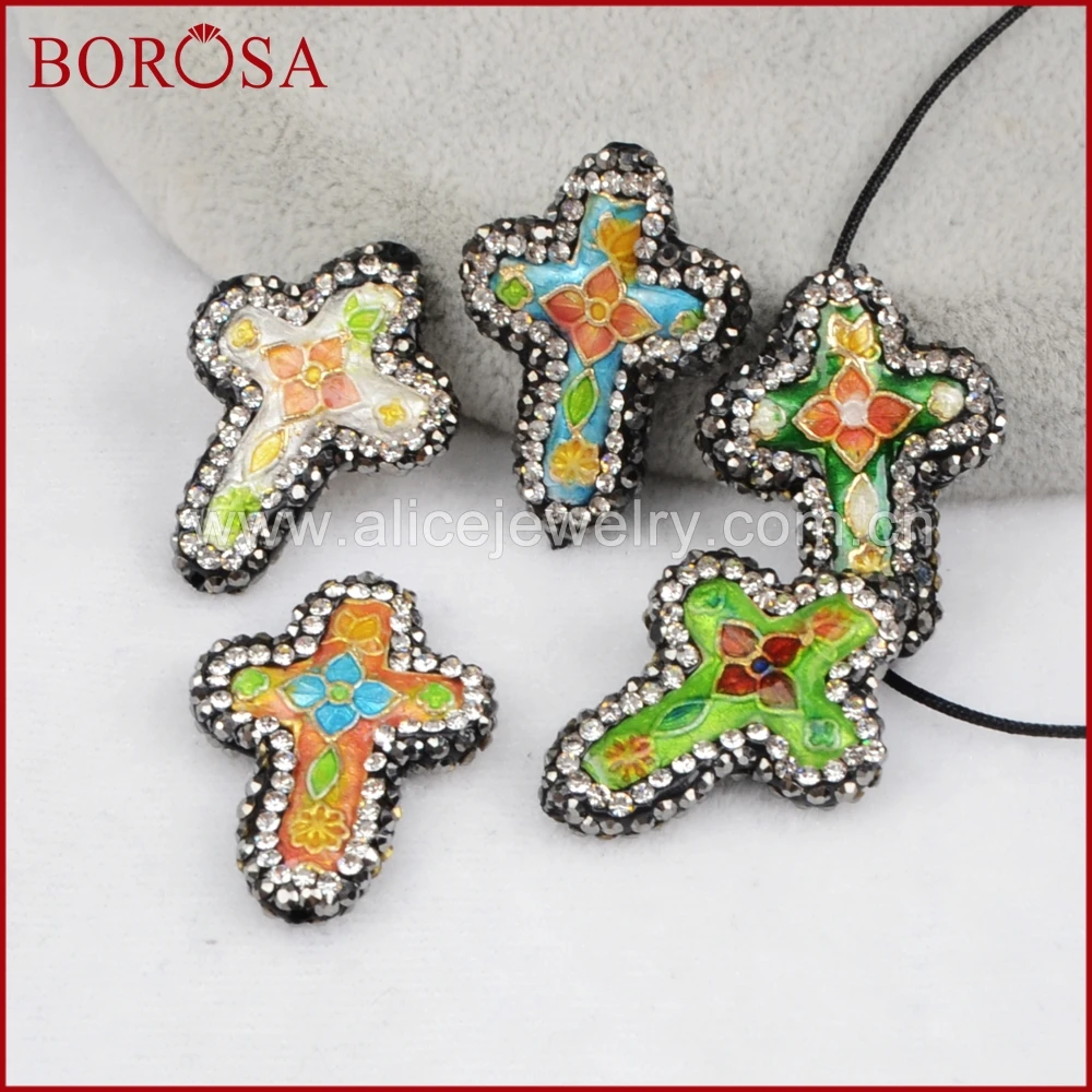 Borosa двойной размер крест цветок Шарм металлические бусины со стразами