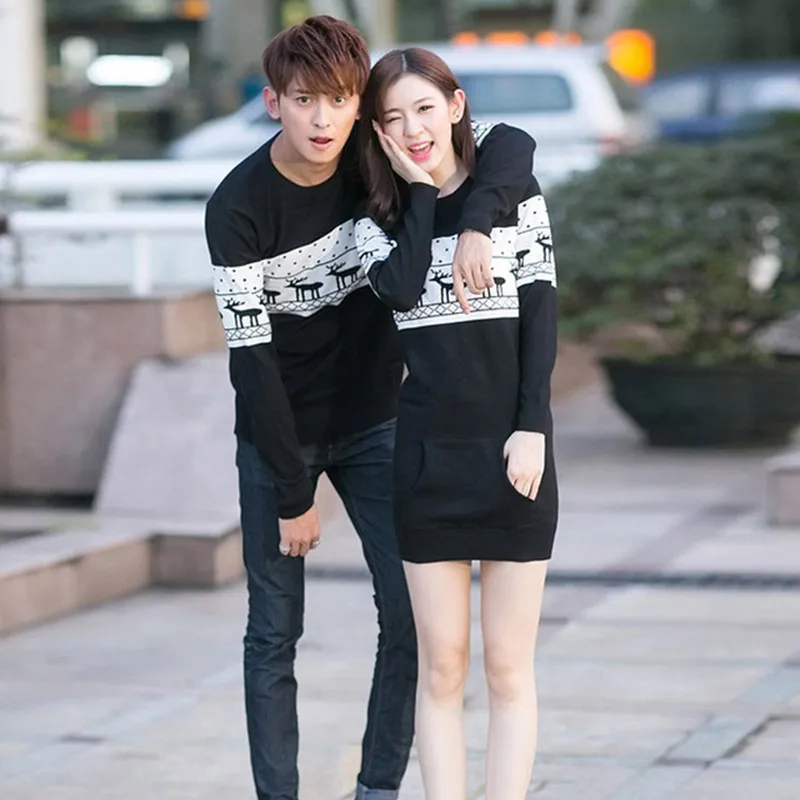 2022 Christmas Sweaters Korean Men's/Women Round collar long sleeve pullover sweaters matching deer Couple | Женская одежда