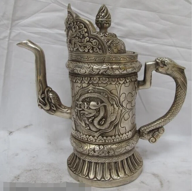 ZSR914 + Тибет классическая белая бронза серебряный дракон чайный горшок фланец