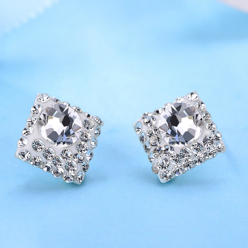 Женские серьги гвоздики из серебра 925 пробы с белыми оранжевыми и синими