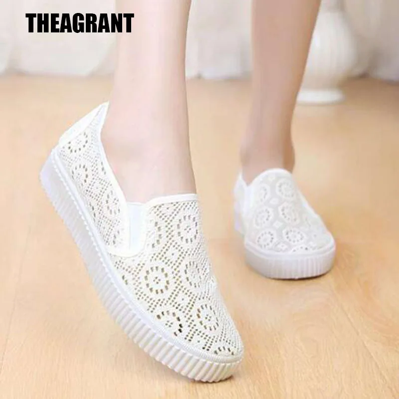 Женские Дышащие Лоферы THEAGRANT белые лоферы на плоской подошве с вырезами без