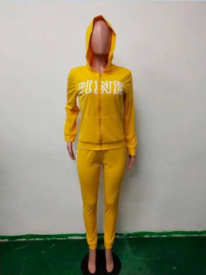 2018 весенний розовый спортивный костюм с буквенным принтом женская повседневная