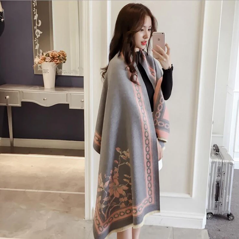 

[FEILEDIS]New flowers printed imitation cashmere scarves Europe and the United States romantic couple double-use warm shaw FD106