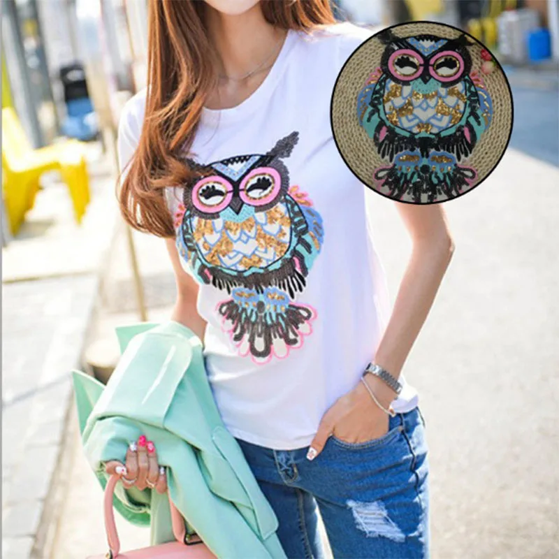 

Cute Owl Embroidered iron on patches for clothes sequins deal with it clothing DIY Motif Applique badge