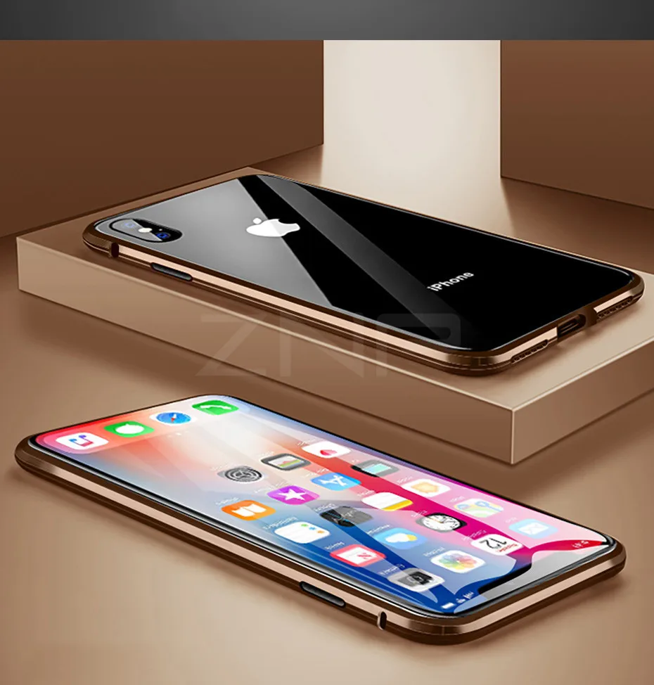 ZNP Магнитный адсорбционный металлический чехол для телефона для iPhone 6 6s 8 7 Plus X двухсторонний стеклянный Магнитный чехол для iPhone X XS Чехлы для MAX XR