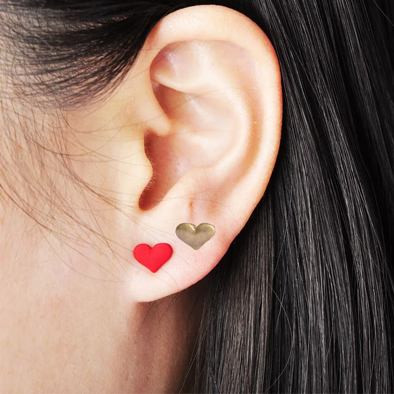 

Maddry Korean Style Double Heart Stud Earring For Women Girls Small Cute Red Alloy Brincos Party Wedding boucle d'oreille Bijoux