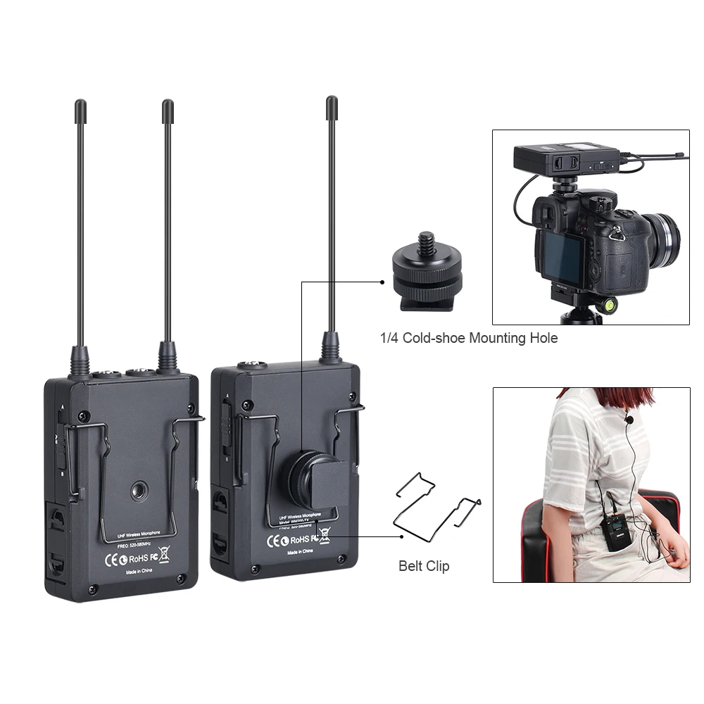 Беспроводной микрофон CoMica 96 каналов UHF 2 передатчика 1 приемник для смартфона DSLR