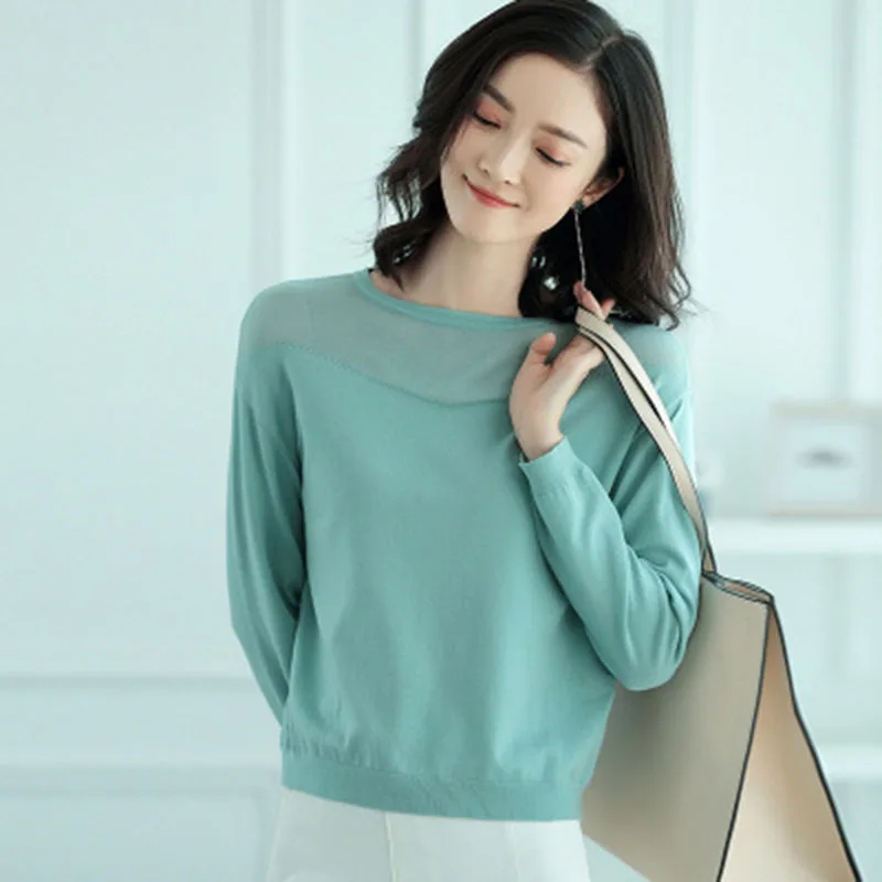 women knitted sweater Long sleeve O-neck Solid color all match lady casual dress Lady office top | Женская одежда