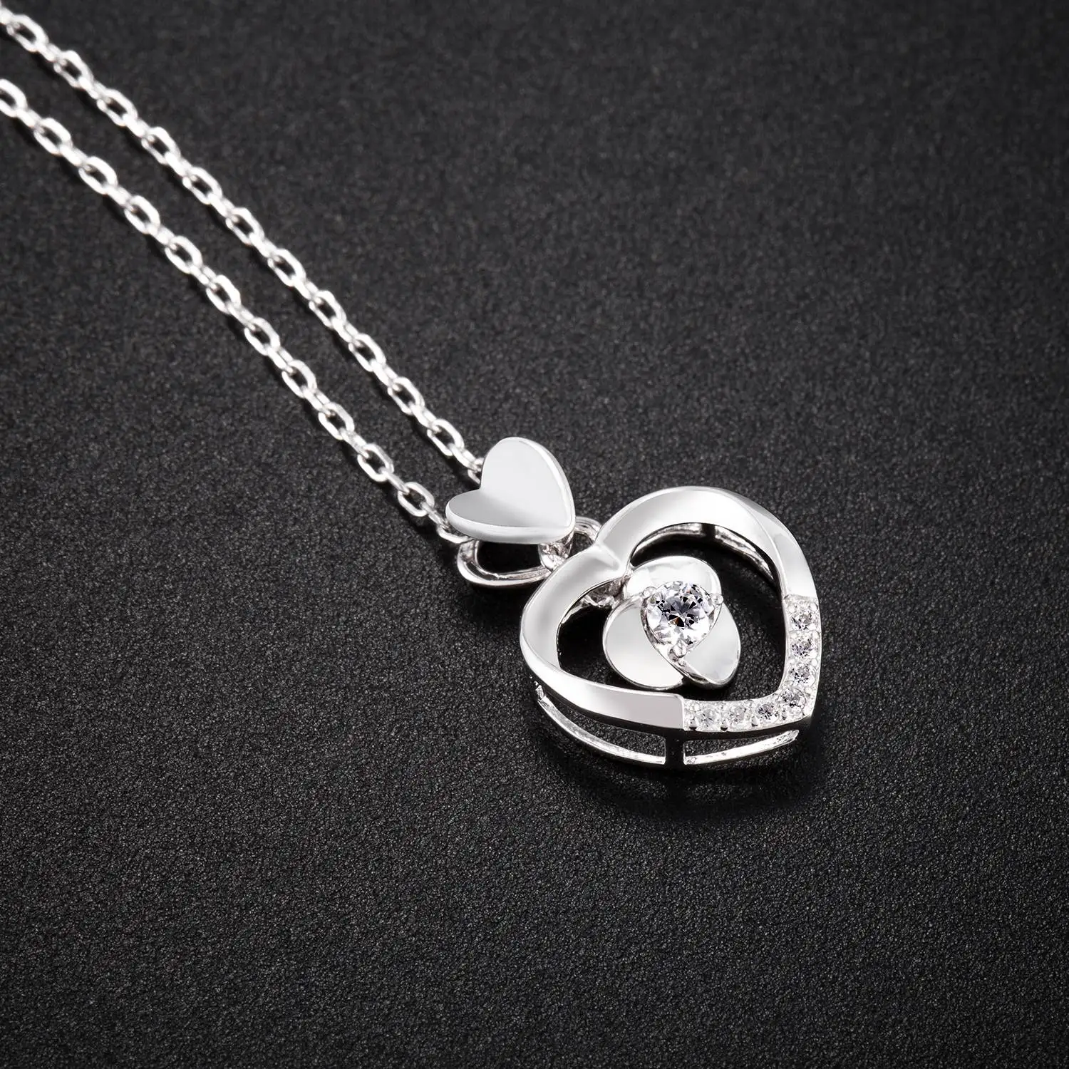 Veecans Romantic Love Heart Pendant Necklace For Women 925 Sterling Silver Necklaces with Cubic Zirconia Bijoux Box | Украшения и