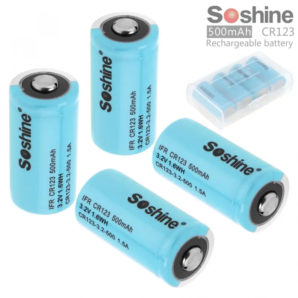 4 шт./лот Soshine IFR CR123 3 2 в 500 мАч LiFePO4 аккумуляторная батарея + батарейный блок для