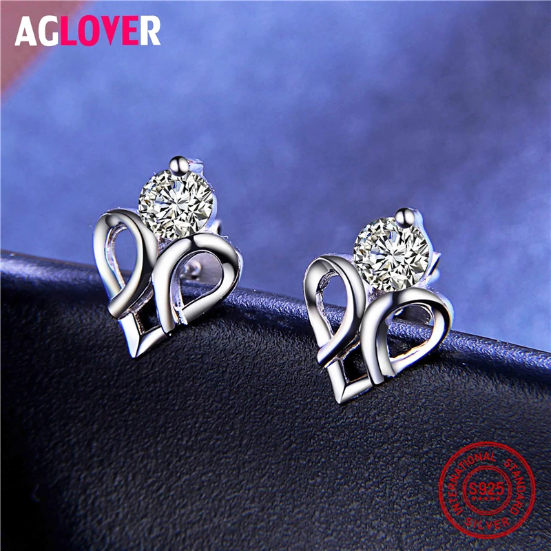 Женские серьги-сердечки AGLOVER роскошные серьги из серебра 925 пробы с кубическим