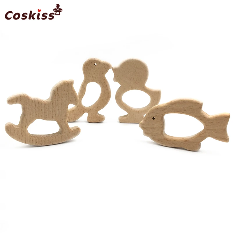 

BPA FREE Natural Wood Teether Cartoon Animal Shape Wooden Baby Teether Toy Safe Newborn Kids Teething Toys Baby Shower Gift
