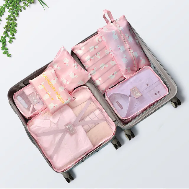 Pink alpaca Ruputin 7 шт./компл. путешествия чемодан-органайзер Одежда Набор для отделки Портативный Раздел Чехол Сумки для хранения дома шкаф упаковка - Цвет: Pink alpaca