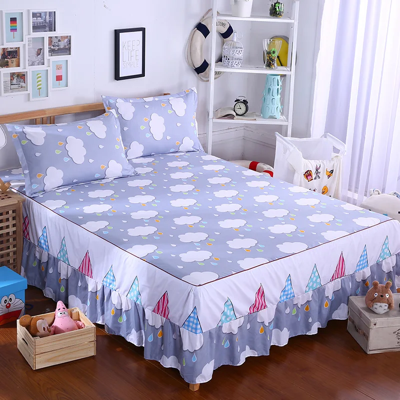 Корейский комплект с юбкой для кровати уплотненные простыни 100% хлопок стеганое