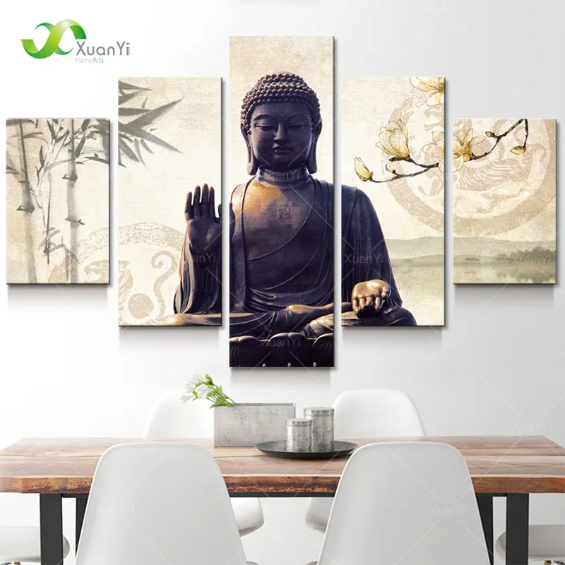 

5 панелей, картина будды, настенное искусство, Куадрос Будда, холст, настенное искусство, картина для гостиной, принты для домашнего декора и ...