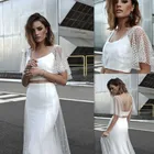 Элегантный Снежный тюлевый комплект из двух предметов с рукавом до локтя свадебное платье-Русалка с открытой спиной в пол со шлейфом Сетчатое свадебное платье в горошек