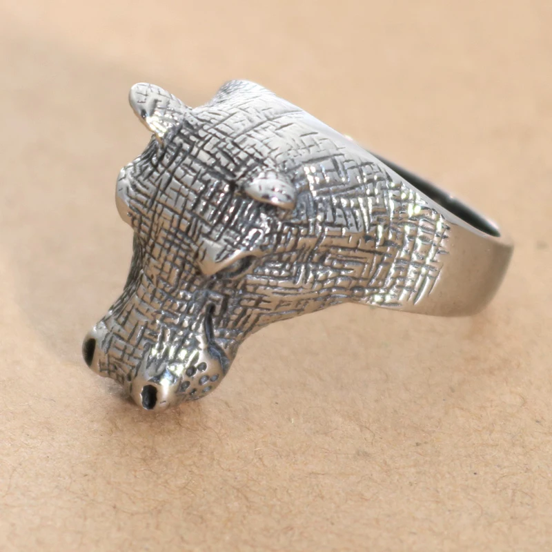 2019 Hip Hop Cool Animal Rhinoceros Ring Male 316L Stainless Steel Fashion Biker Punk Hippo Head Rings For Mens | Украшения и