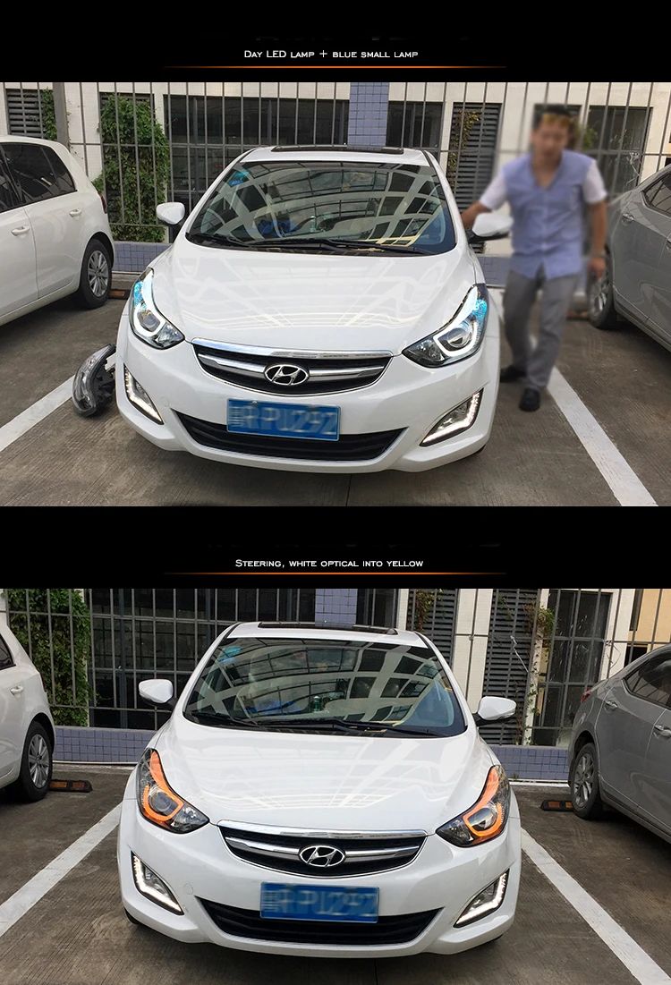 Автомобильный Стайлинг для фары для автомобиля Hyundai Elantra 2012- светодиодный фонарь DRL Bi Xenon объектив Высокий Низкий Луч парковочная противотуманная фара