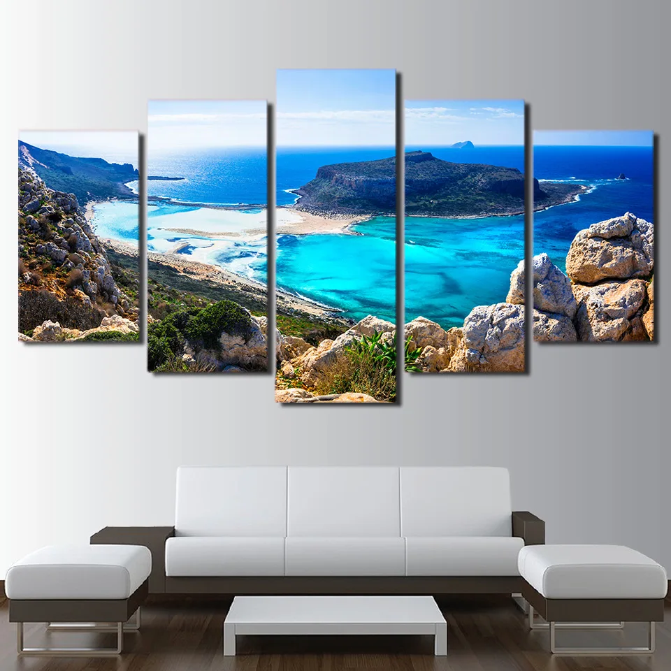 

Canvas Paintings For Living Room Modular HD Prints Pictures 5 Pieces Blue Sea Beach Island Seascape Posters Home Wall Art Decor