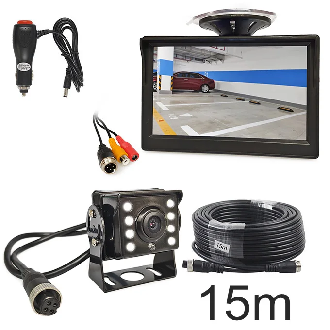 15m DIYKIT " Обратный автомобильный монитор Водонепроницаемый светодиодный Цвет ночного видения резервный автобус грузовик камера заднего вида CCD автомобильное зарядное устройство - Название цвета: 15m