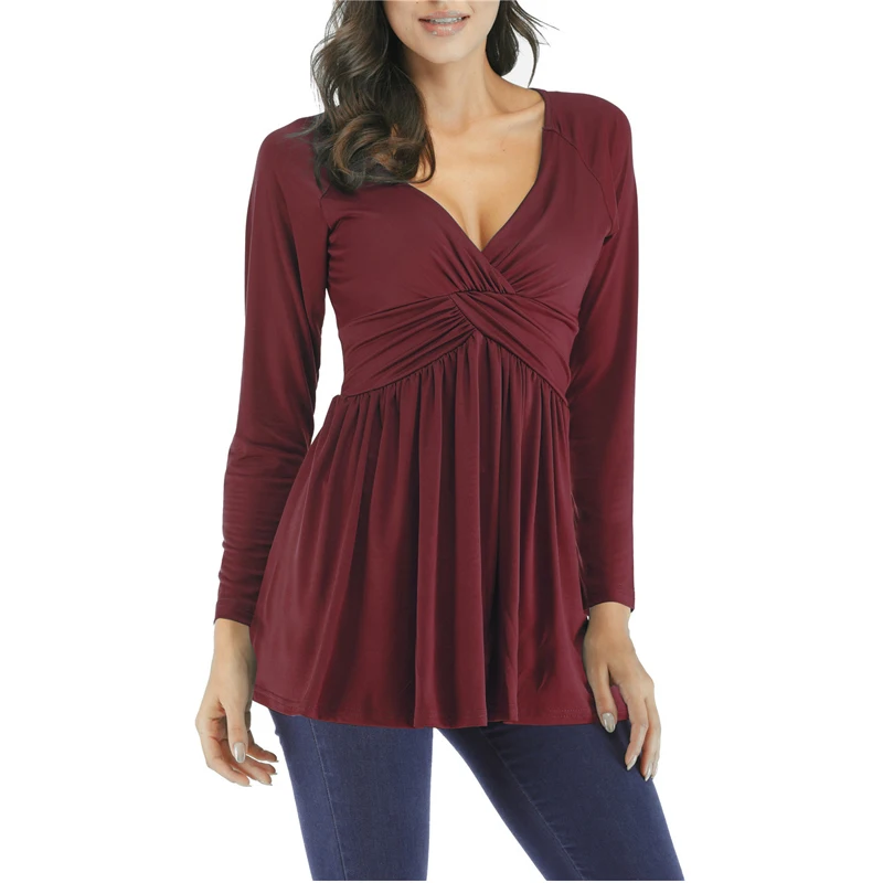 Летняя модная Свободная Женская футболка с длинным рукавом и плиссировкой новый