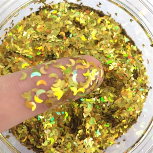 Laser gold 10g Ультратонкие 3 мм лунообразные блестки лазерные сверкающие 3D Блестки для ногтей Paillette Eo-Friendly PET неупакованные Блестки для украшения для ногтей 10 г - Цвет: Laser gold 10g