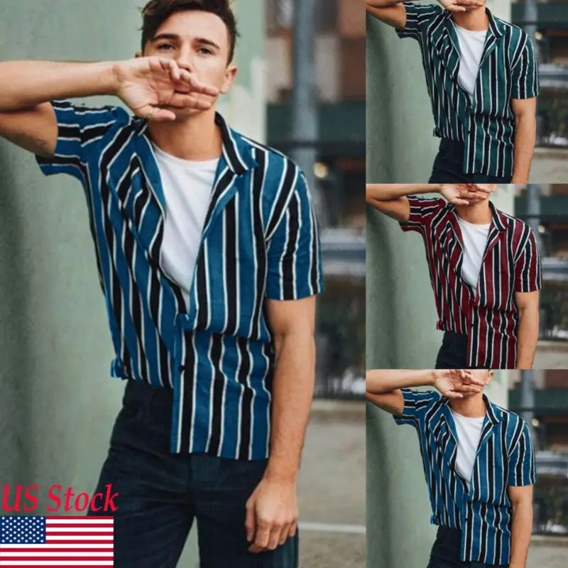 Summer Hot Casual Men Stripe Shirt Rich Easy Care Classic collar Formal Short Sleeve | Мужская одежда