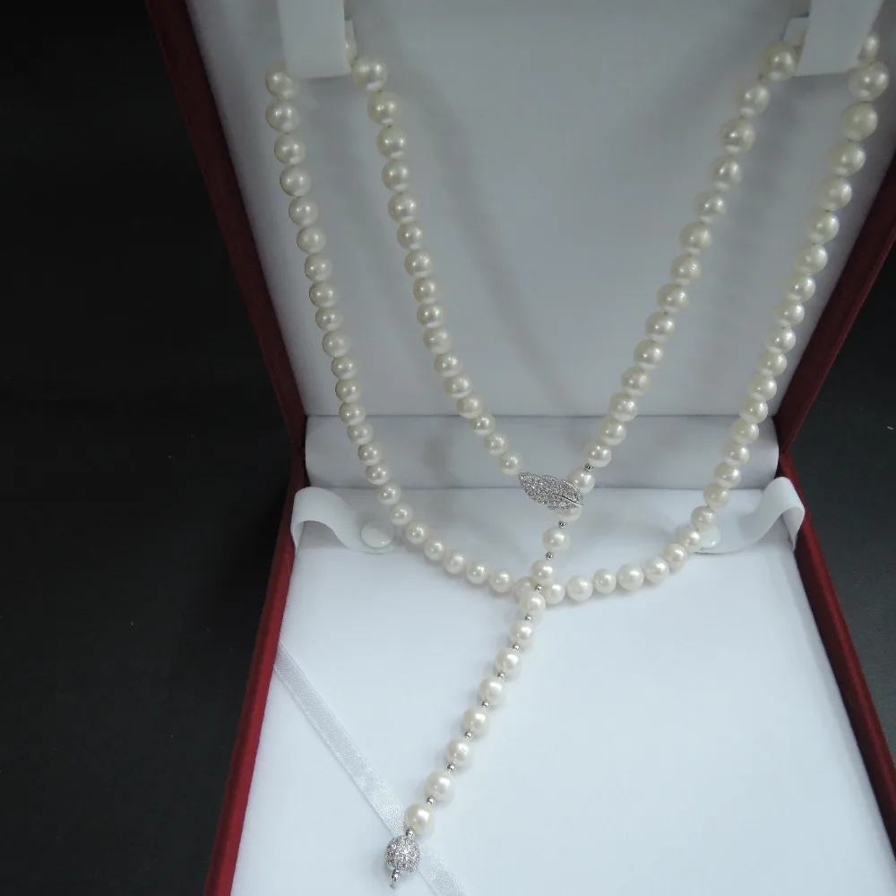 Колье из натурального пресноводного жемчуга Идеальный Круглый крючок серебра 100%