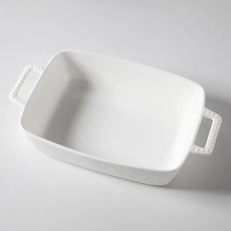 Baking tray baking bowl ceramic dish oven double ears square roast cheese Western food plat | Дом и сад