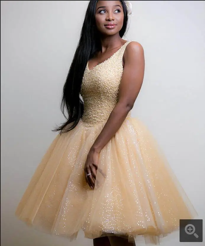 2017 Новый дизайн шампанского с v-образным вырезом Короткое шикарное платье для