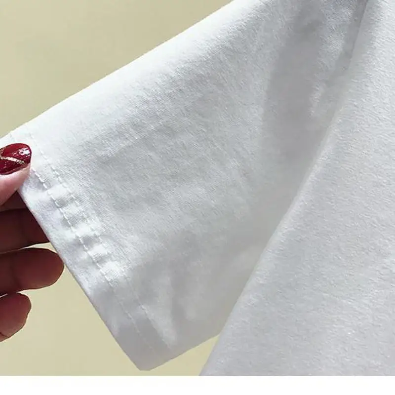New Fashion Females Bright Wire V-Neck Short Sleeve T-Shirts 2019 Summer Womens Trend Alphabetical Embroidery White Tops | Женская