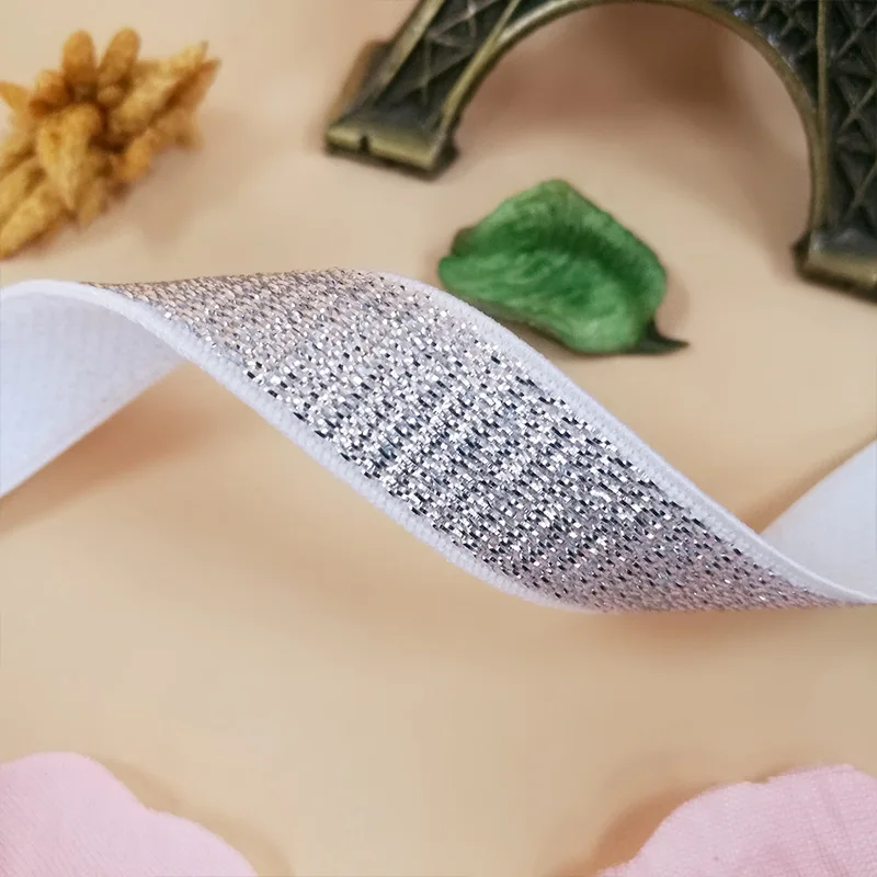 White silver glitter Ширина эластичный 10 мм стрейч черный золотой серебряный один ленты отделка аппликационные швейные принадлежности материал для одежды ремень 5 м - Цвет: White silver glitter