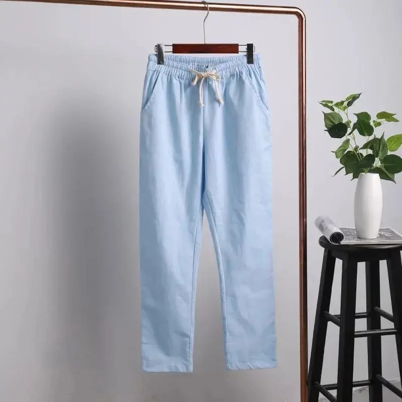 4XL элегантные хлопковые льняные брюки для женщин 2018 летние женские зауженные